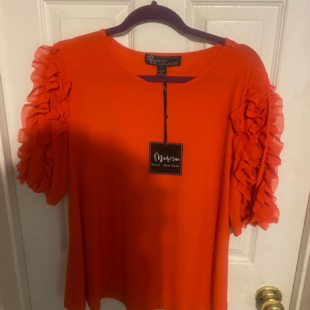 Madison Bold Orange Ruffle Sleeve Top